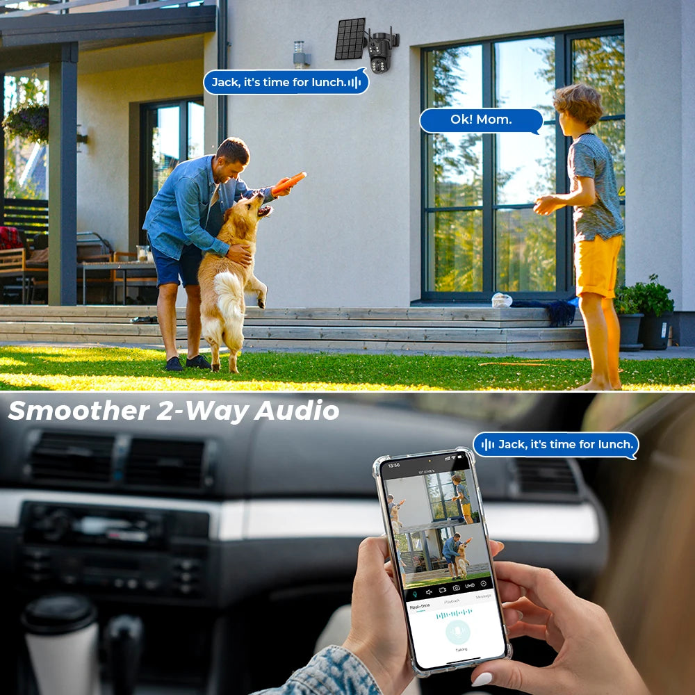 4K HD Solar WiFi Camera Outdoor Built-in Battery Dual Lens