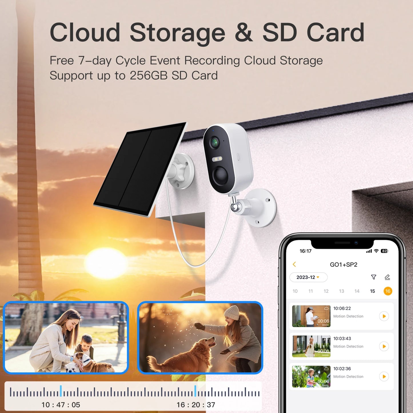 Outdoor Wireless Security Camera Battery Solar Powered AI Motion Detection, Spotlight, Color Night Vision.