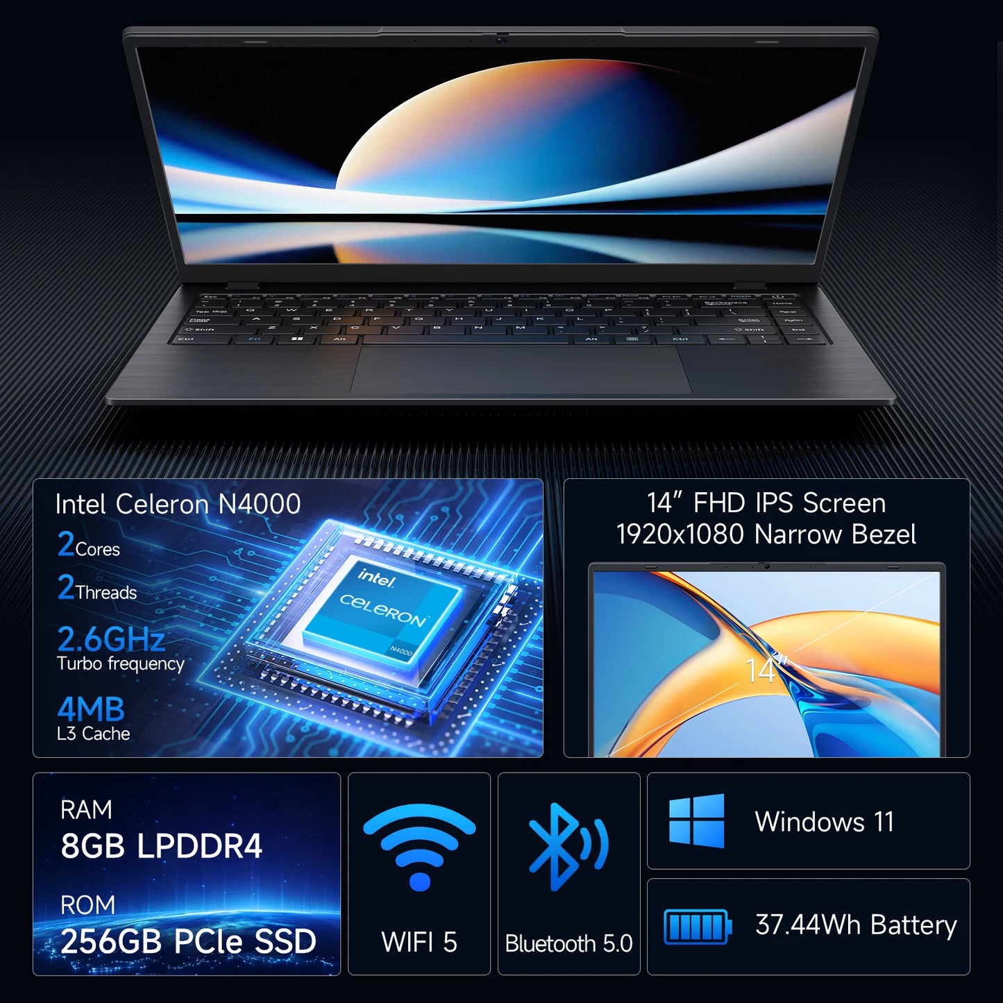 14 Inch Windows 11 Laptops New N4000 2.6Ghz 8GB RAM 256GB ROM