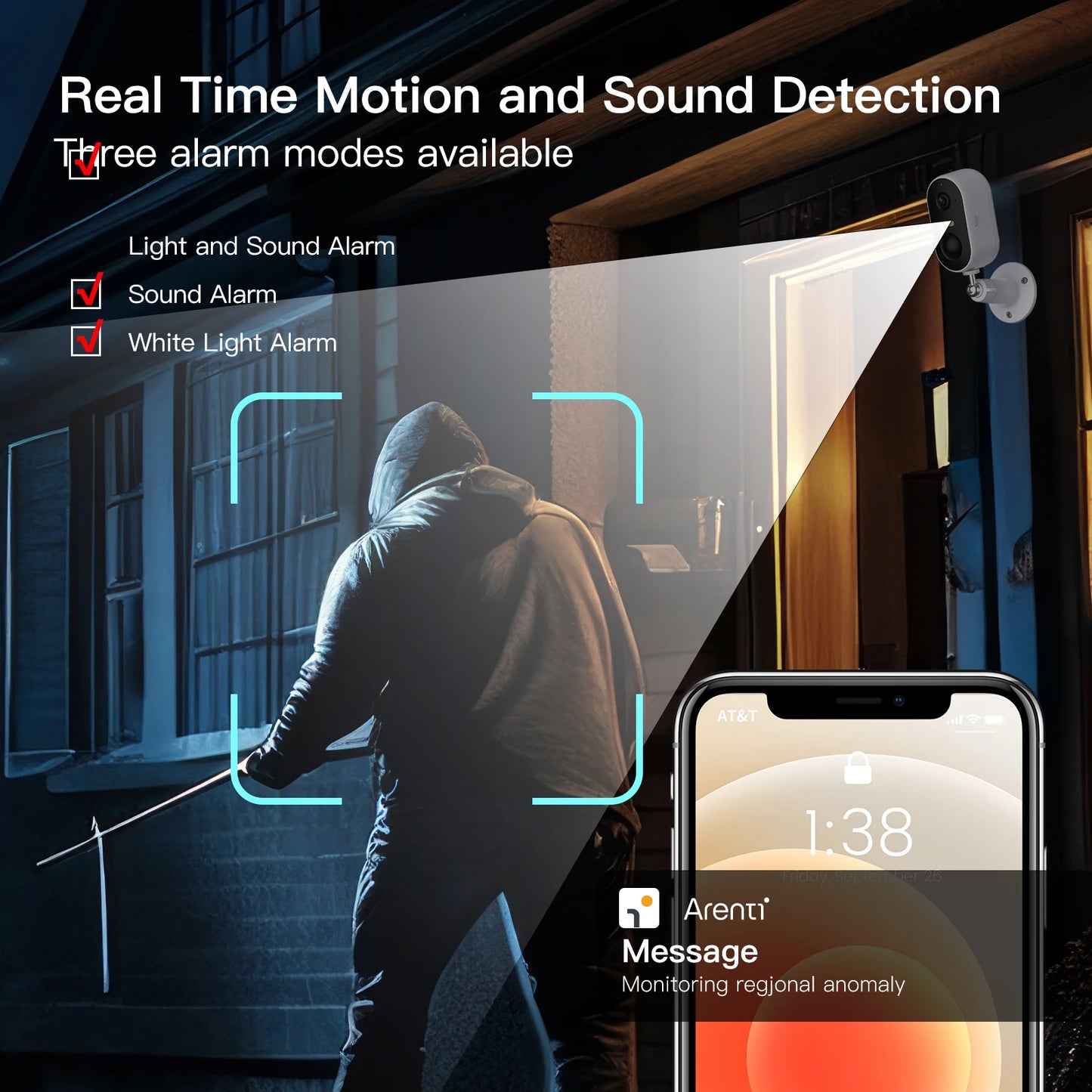 Battery Powered Wireless Camera Home Security AI Motion Detection, IP65 Waterproof Color Night Vision