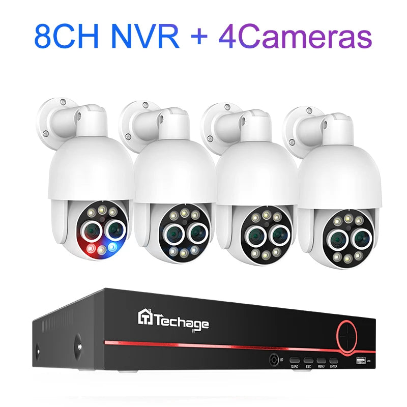 8MP Dual Lens PoE Security Camera System 8X Zoom 4MP Two Way Audio NVR Human Detect ONVIF Video Surveillance Kit