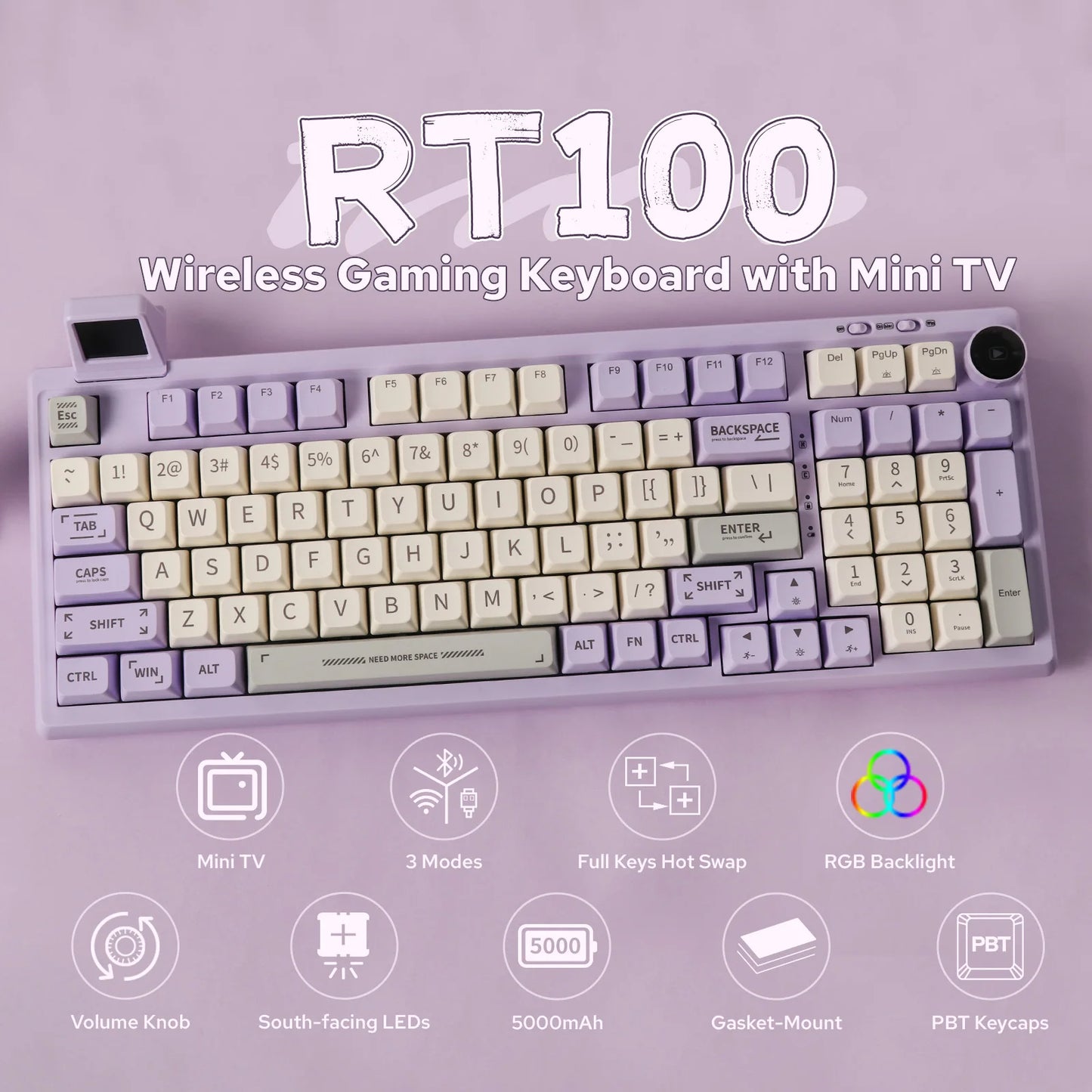Hot-Swap Gasket-Mounted Wired/Bluetooth 5.0/2.4GHz Wireless Mechanical Keyboard with Mini Display/Knob
