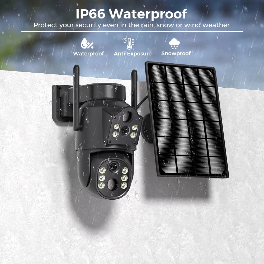 4K HD Solar WiFi Camera Outdoor Built-in Battery Dual Lens