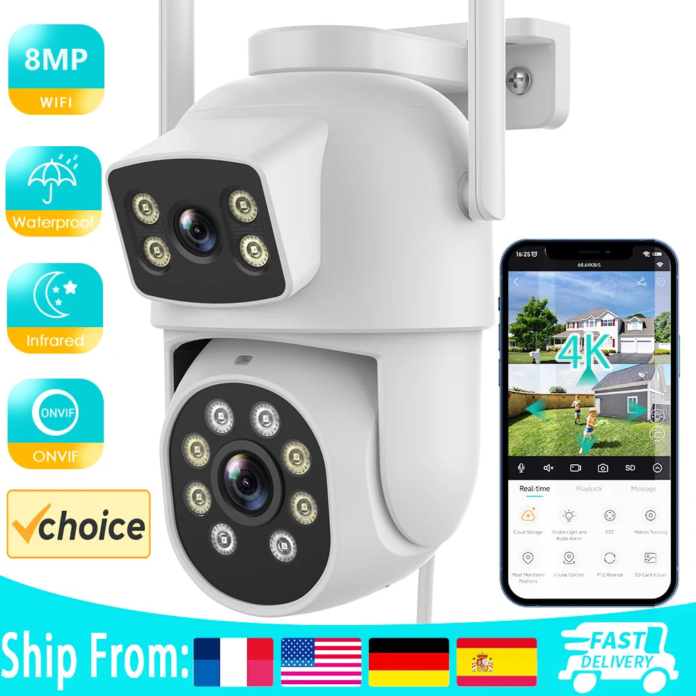 Outdoor Wireless Security IP Camera 4K 8MP HD Dual Lens