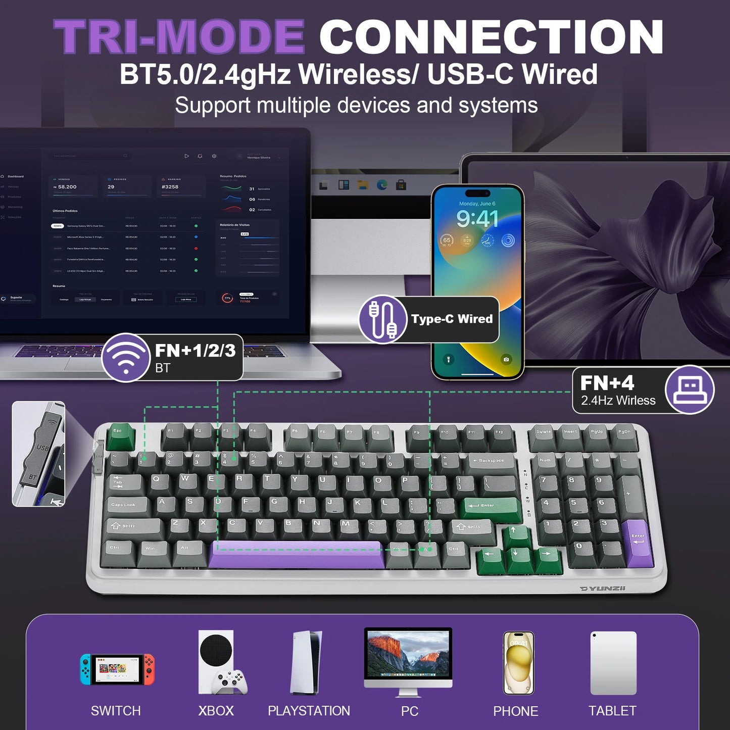 Wireless Bluetooth Mechanical Gaming Keyboard with Numpad