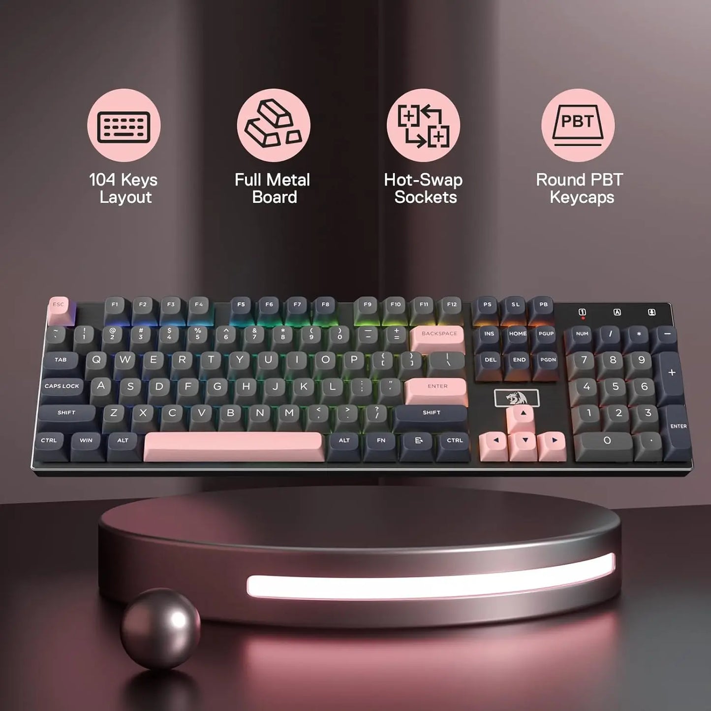 104 Keys Hot-Swap Mechanical Noise Dampening Kit Gaming Keyboard,