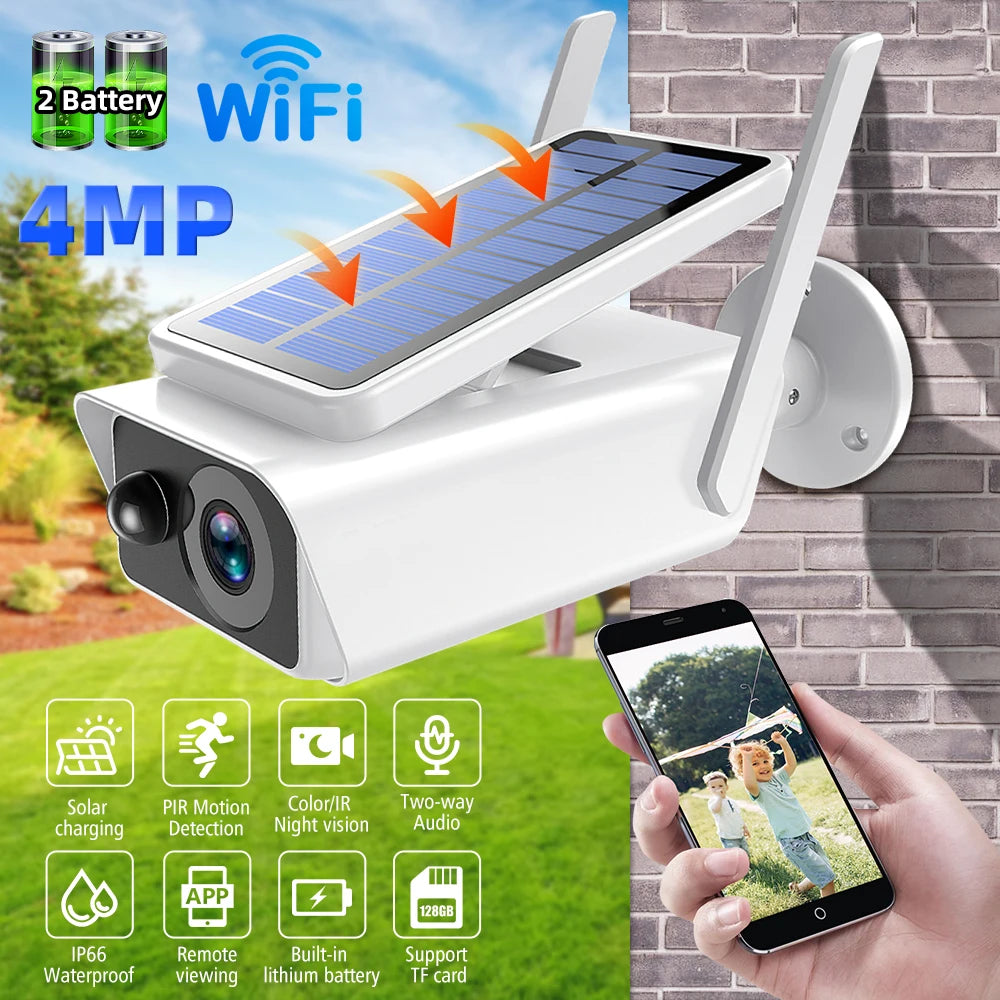 Solar Security Cameras Outdoor Smart Wireless Surveillance Camera 4MP 1080 HD Color Night Vision PIR Human Tracking Monitor