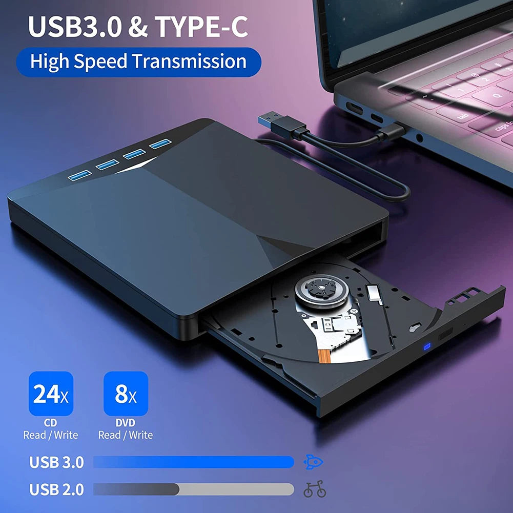 7 In 1 USB3.0 Type-c External DVD RW CD Drive