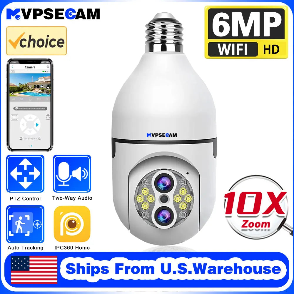 IPC360 Home 10X PTZ Zoom E27 Bulb Camera Auto Tracking