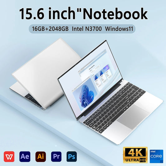 15.6" Ultra Slim Laptop 16GB RAM 2TB SSD Intel PC Windows 11 Pro