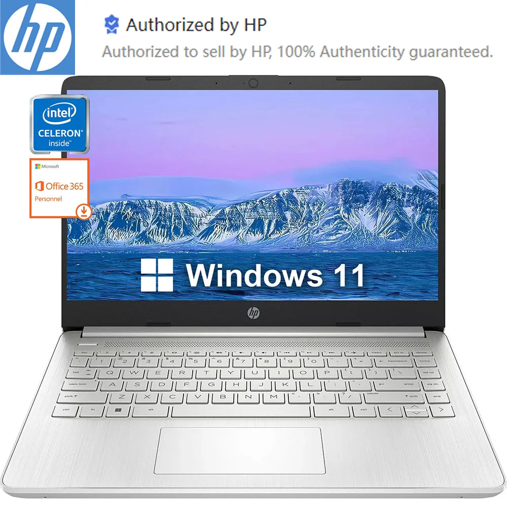 HP Newest 14" Laptop,Intel Celeron N4120,Up to16GB RAM,384GB Storage(128GB eMMC+256GB Micro SD),1Year Office 365,Silver