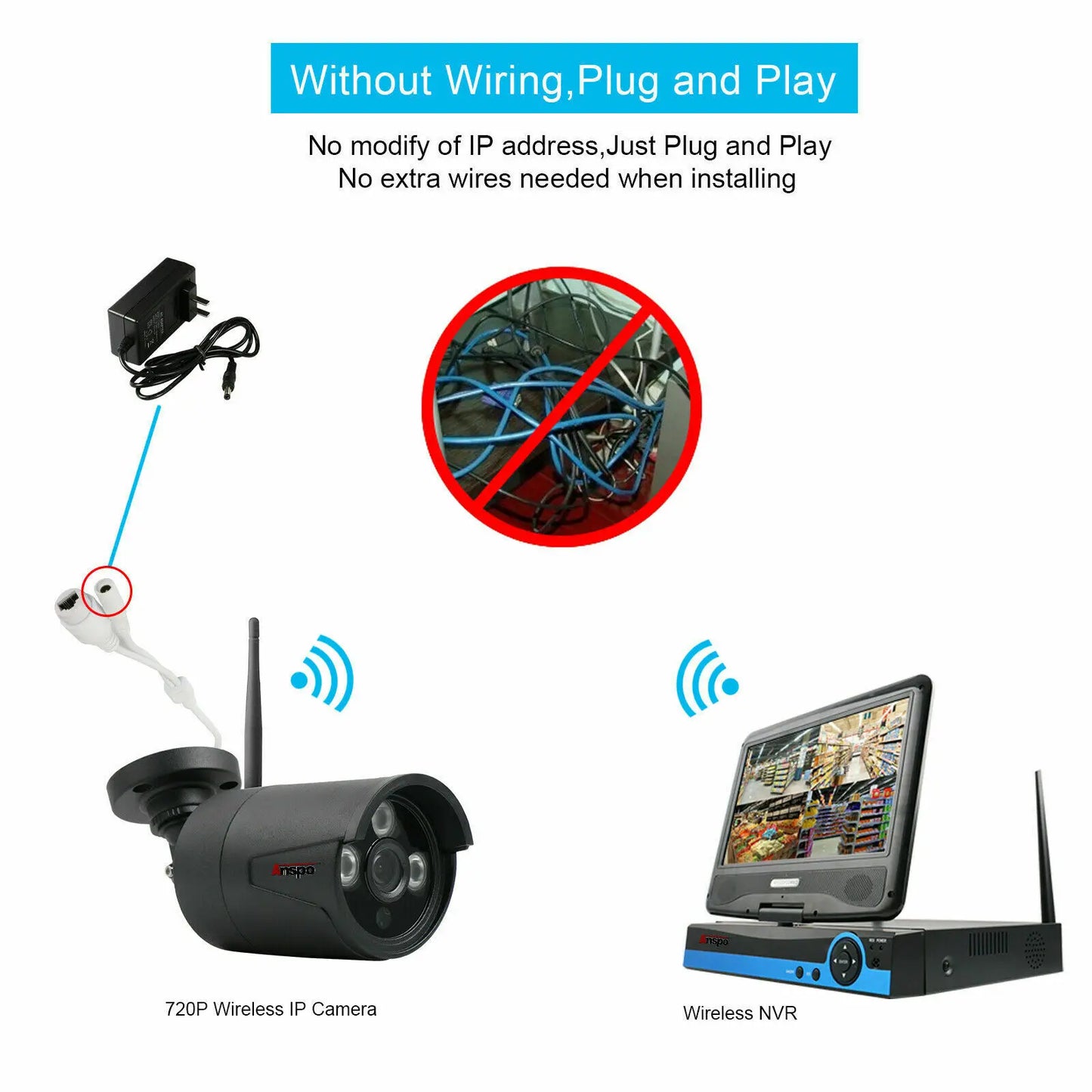 4CH Wireless WiFi Camera Outdoor NVR Home Security CCTV System