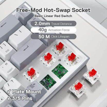 Redragon K631 Gery 65% Wired RGB Gaming Keyboard, Hot-Swappable