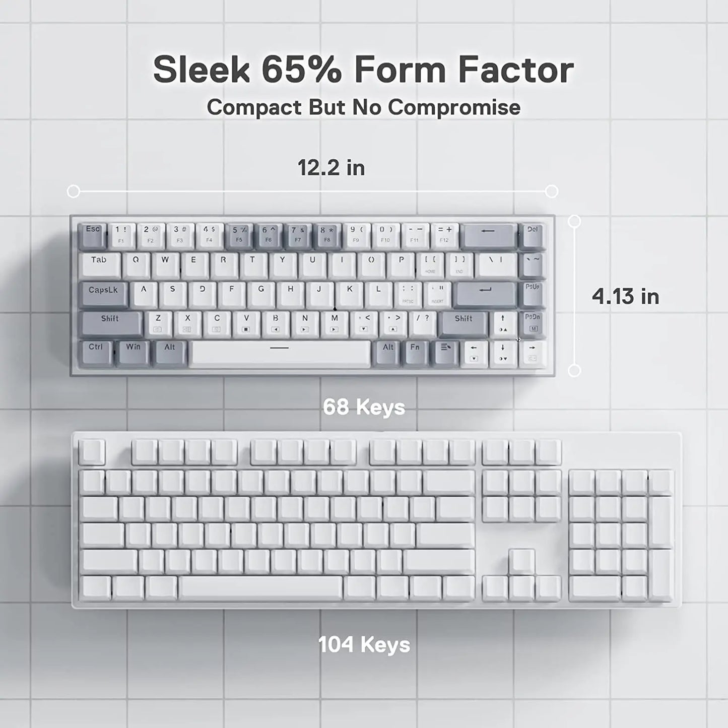 Redragon K631 Gery 65% Wired RGB Gaming Keyboard, Hot-Swappable
