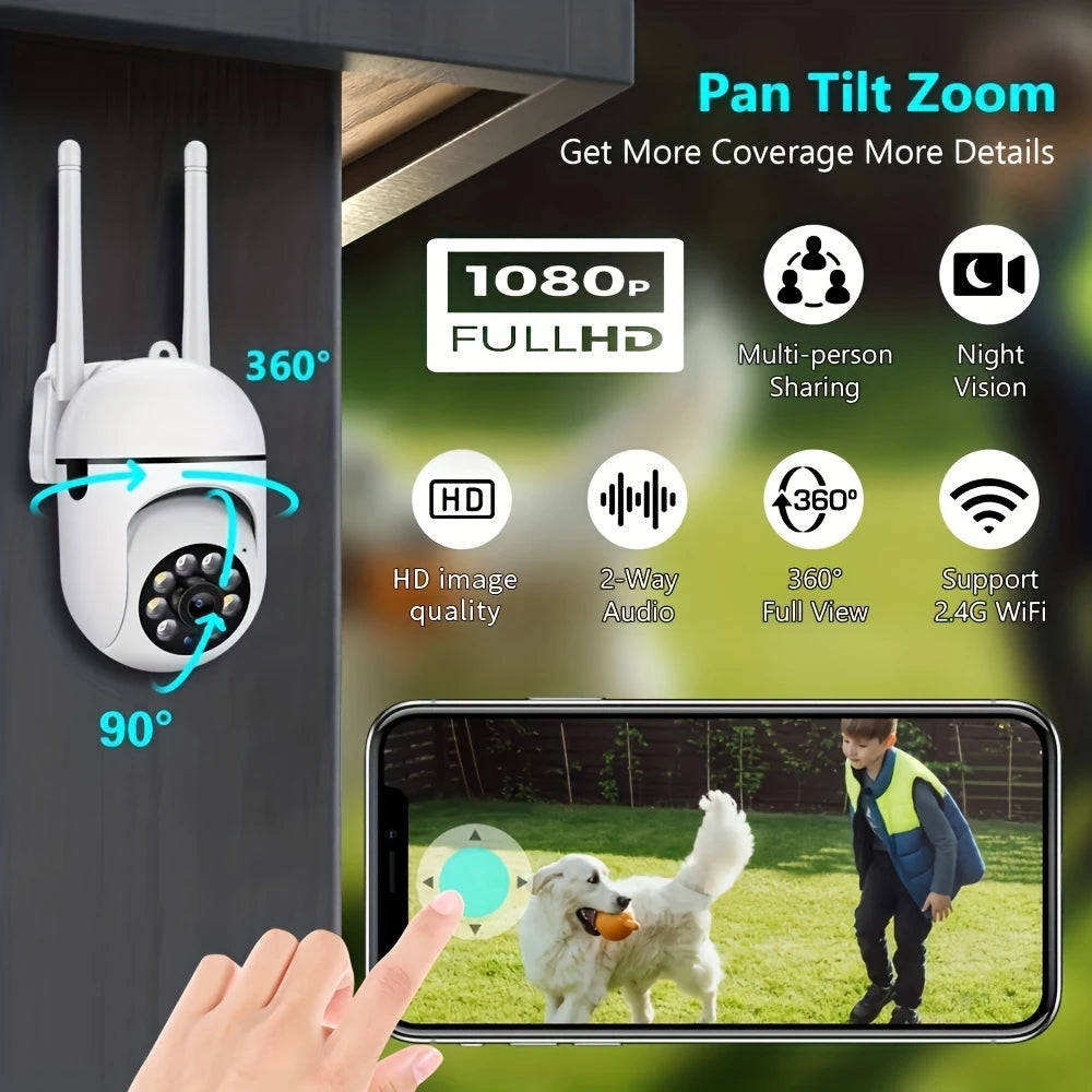 Wireless WiFi Security Camera,1080P,Color Night Vision,2-Way Audio,360 Pan/Tilt/Zoom, Motion Tracking
