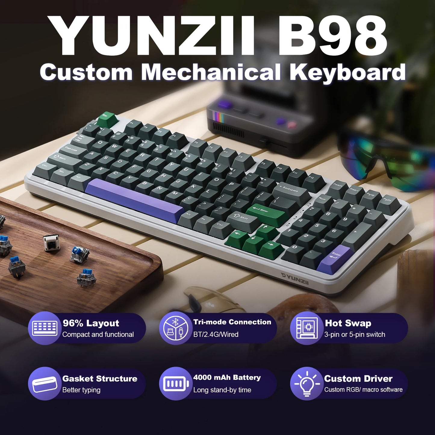 Wireless Bluetooth Mechanical Gaming Keyboard with Numpad