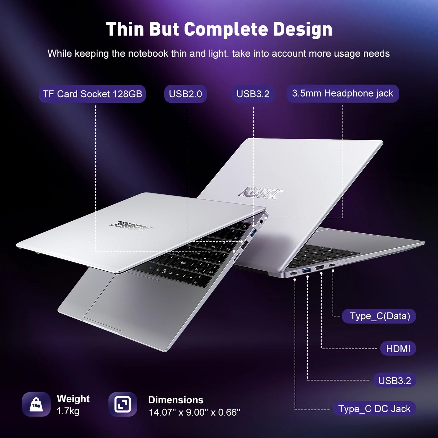 ACEMAGIC 15.6" Ultra Slim Laptop 16GB RAM 512GB SSD Intel N97 Notebook Windows 11