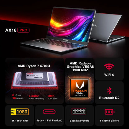 ACEMAGIC AX16Pro AMD Ryzen™ 7 5700U Notebook 16GB DDR4+512GB Windows 11 Computer