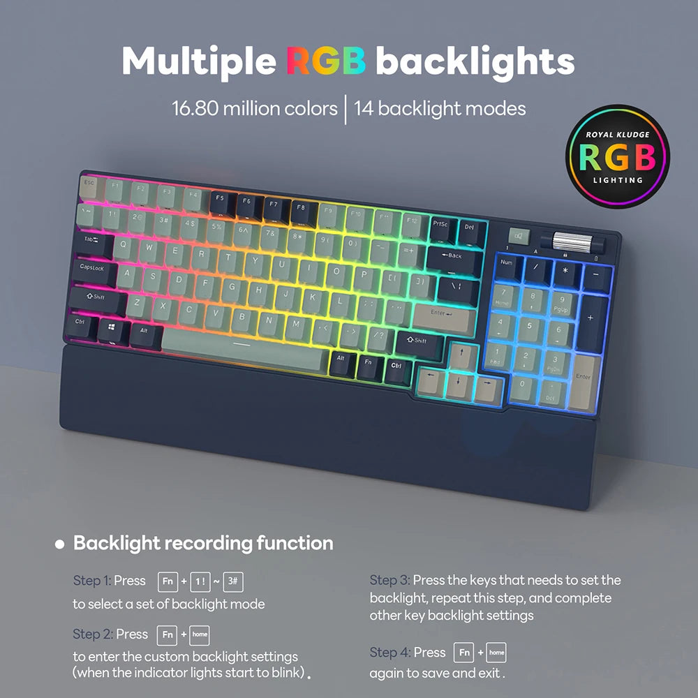 Tri-Mode BT5.0/2.4G/USB-C Hot-Swappable Mechanical Keyboard 96 Keys Bluetooth Wireless Gaming Keyboard