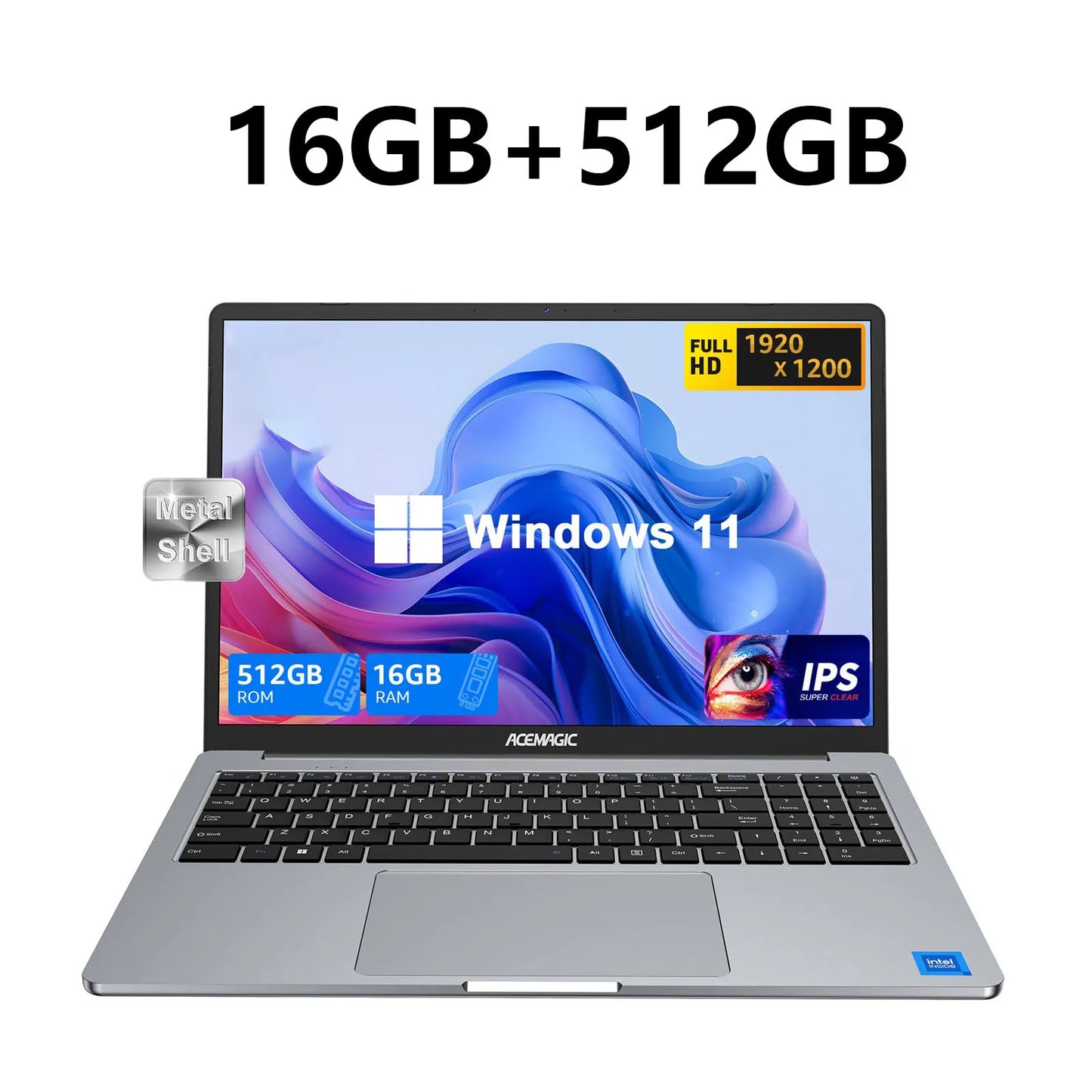 ACEMAGIC 16" Ultra Slim Laptop 16GB RAM 512GB SSD Intel N95 Notebook Gamer 1920*1080 Display Office Study Computer PC Windows 11