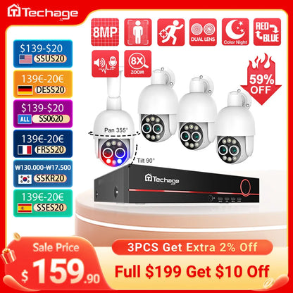 8MP Dual Lens PoE Security Camera System 8X Zoom 4MP Two Way Audio NVR Human Detect ONVIF Video Surveillance Kit