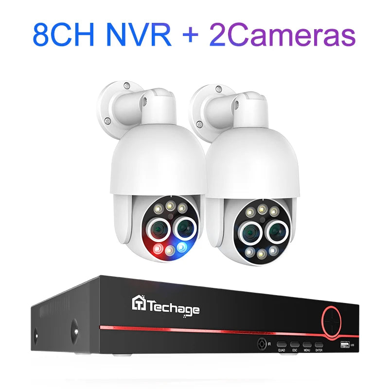 8MP Dual Lens PoE Security Camera System 8X Zoom 4MP Two Way Audio NVR Human Detect ONVIF Video Surveillance Kit