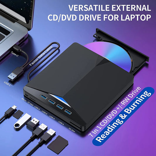 7 In 1 USB3.0 Type-c External DVD RW CD Drive