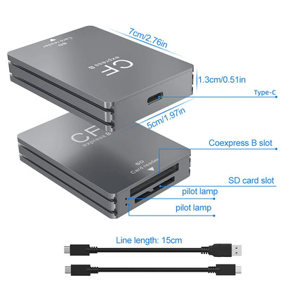 2 in 1 CFexpress Type B SD Card Reader Portable CF Express Reader USB3.2 10Gbps