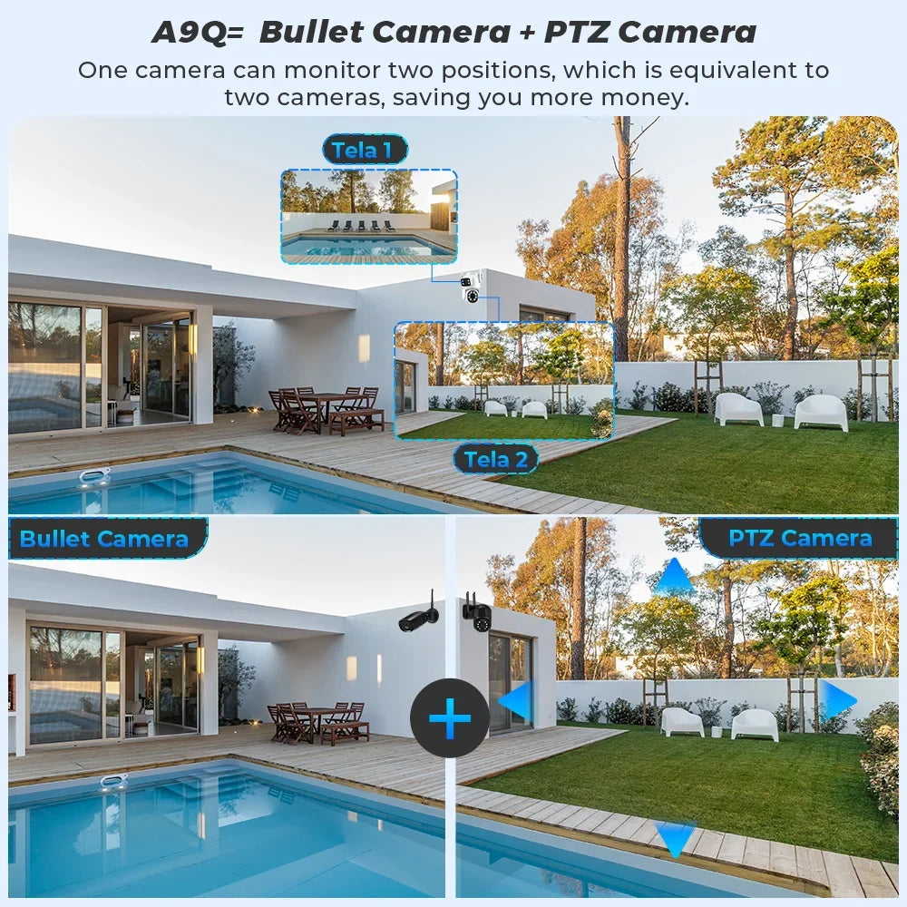 Wifi Camera PTZ Outdoor Dual Screens Human Detection Dual Lenses