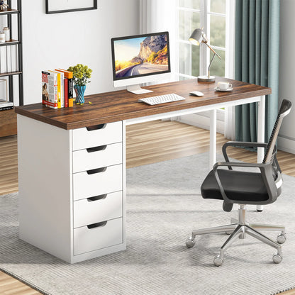 Tribesigns Computer Desk with 5 Drawers, 47 inches Rustic Brown