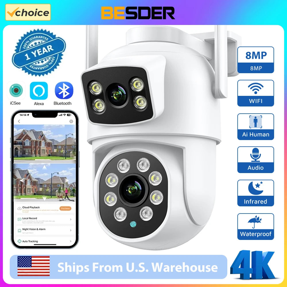 Wifi Camera PTZ Outdoor Dual Screens Human Detection Dual Lenses