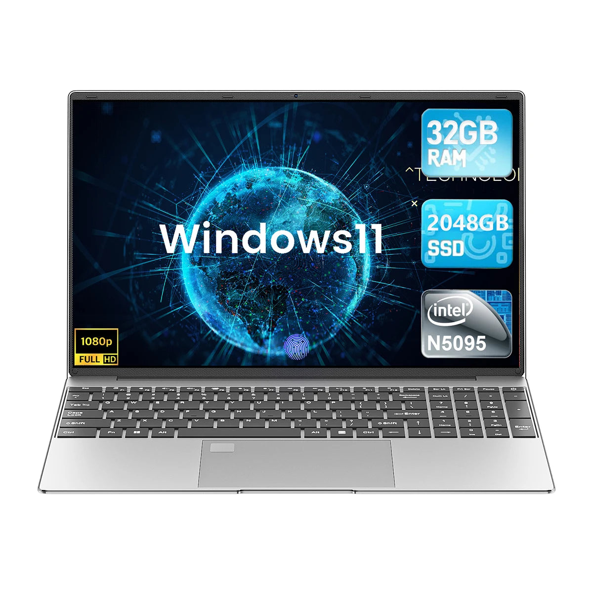 15.6-inch Laptop Windows 11 32GB RAM DDR4 2TB SSD Intel N5095 Full HD Office PC