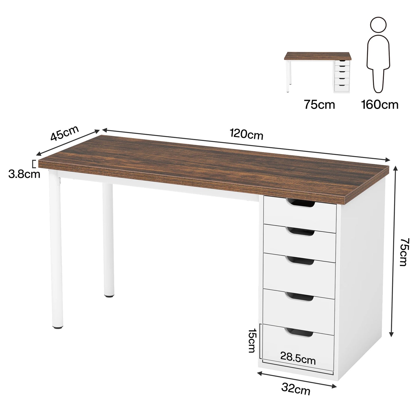 Tribesigns Computer Desk with 5 Drawers, 47 inches Rustic Brown