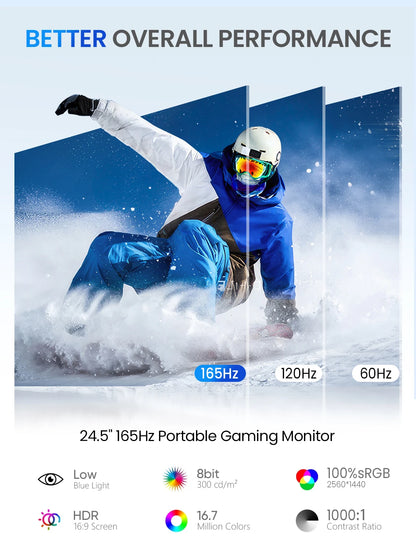 UPERFECT 24.5" 165Hz 2K Computer Monitor 1440P 100% sRGB Desktop Gaming Display for Laptop mini PC