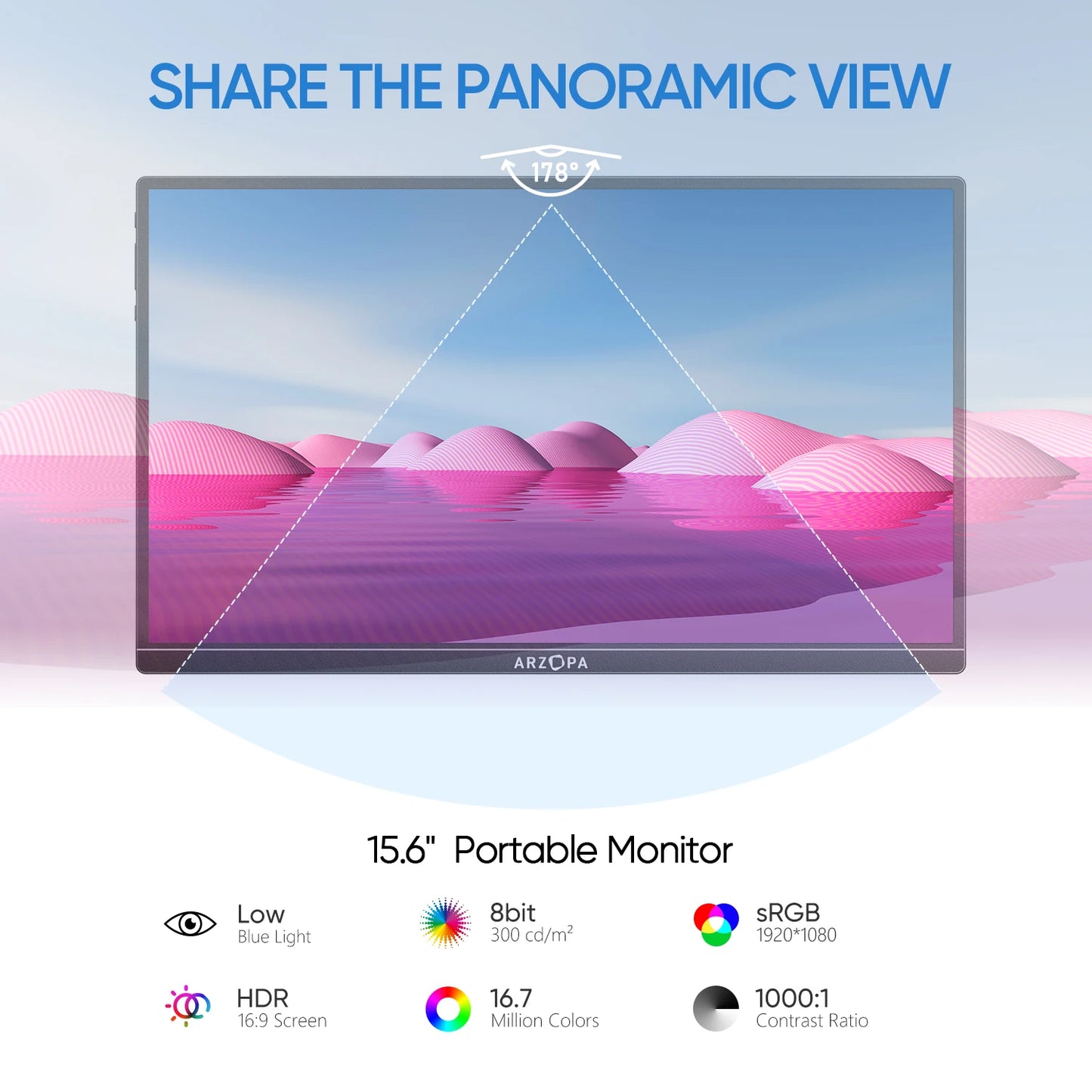 ARZOPA 15.6 inch Portable Monitor FHD 1080P IPS USB-C Mini-HDMI External Second Screen f