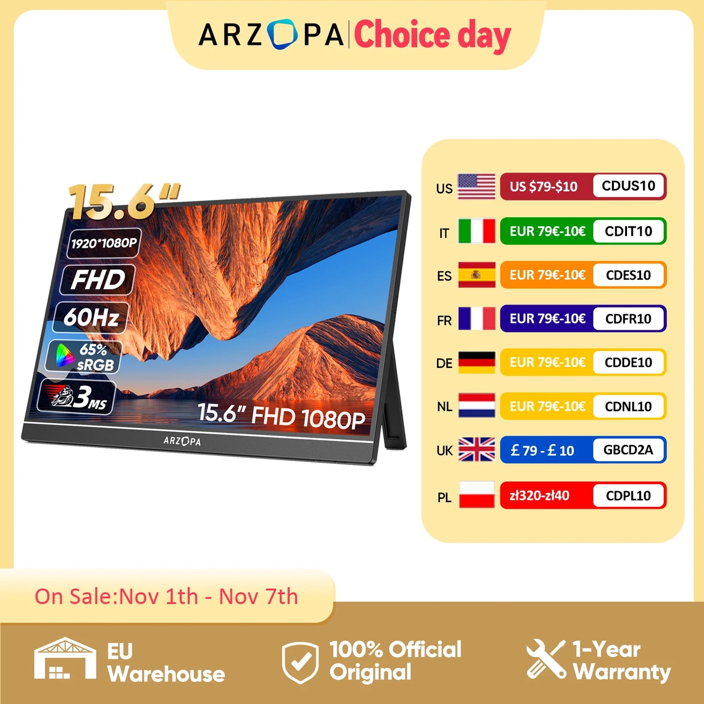 ARZOPA 15.6 inch Portable Monitor FHD 1080P IPS USB-C Mini-HDMI External Second Screen f