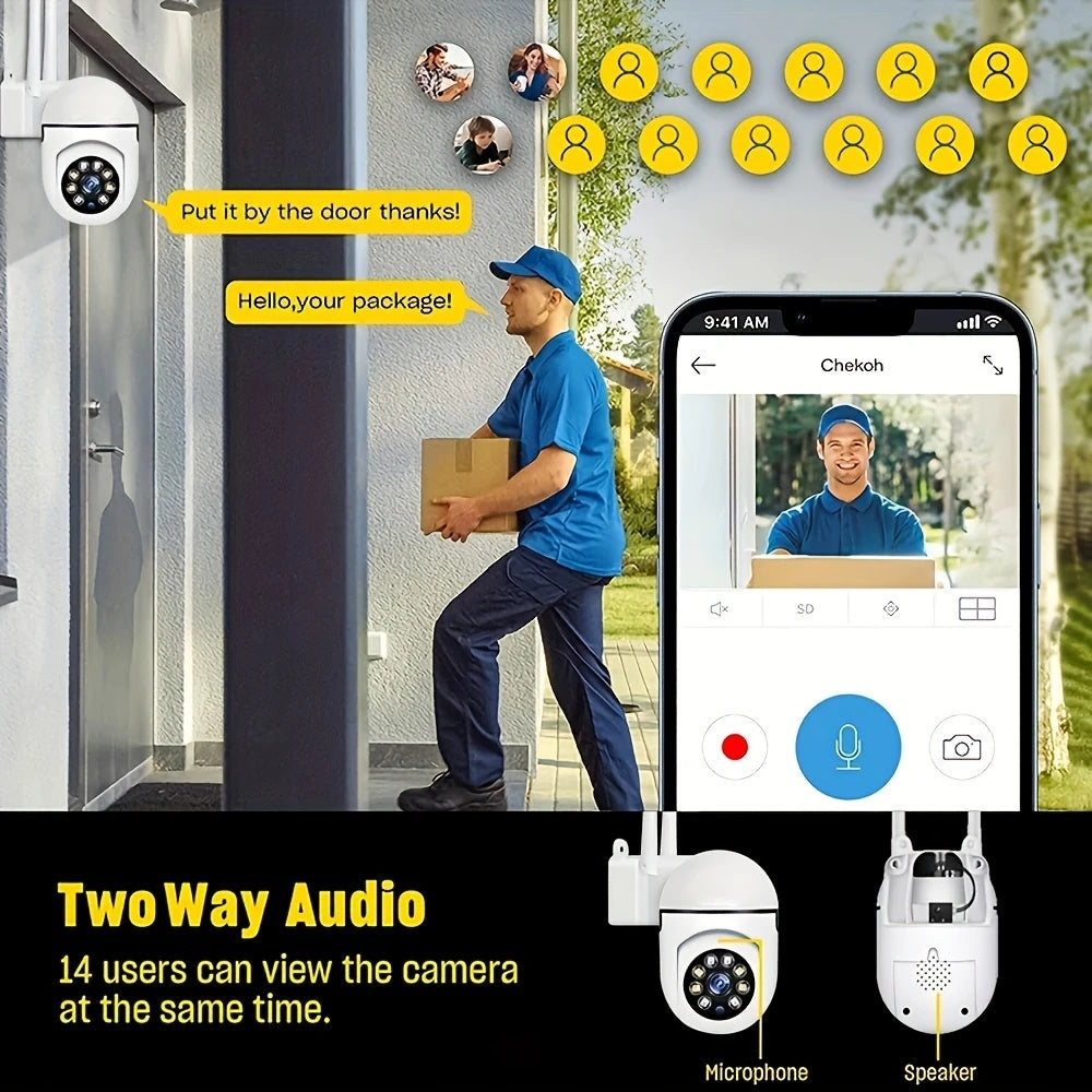 Wireless WiFi Security Camera,1080P,Color Night Vision,2-Way Audio,360 Pan/Tilt/Zoom, Motion Tracking