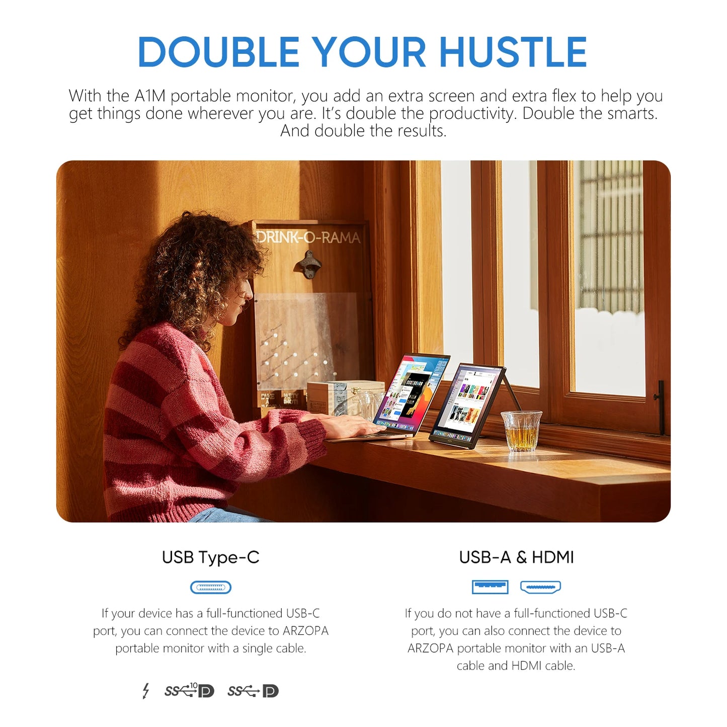 ARZOPA 15.6 inch Portable Monitor FHD 1080P IPS USB-C Mini-HDMI External Second Screen f
