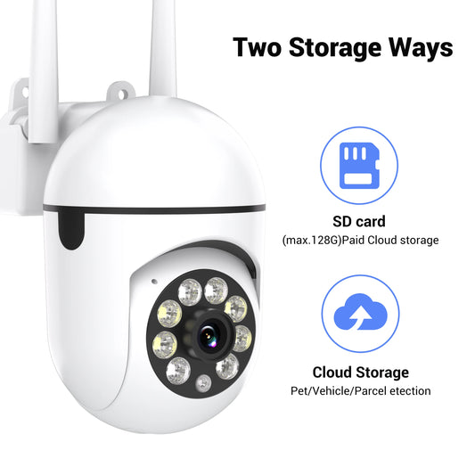 Wireless WiFi Security Camera,1080P,Color Night Vision,2-Way Audio,360 Pan/Tilt/Zoom, Motion Tracking